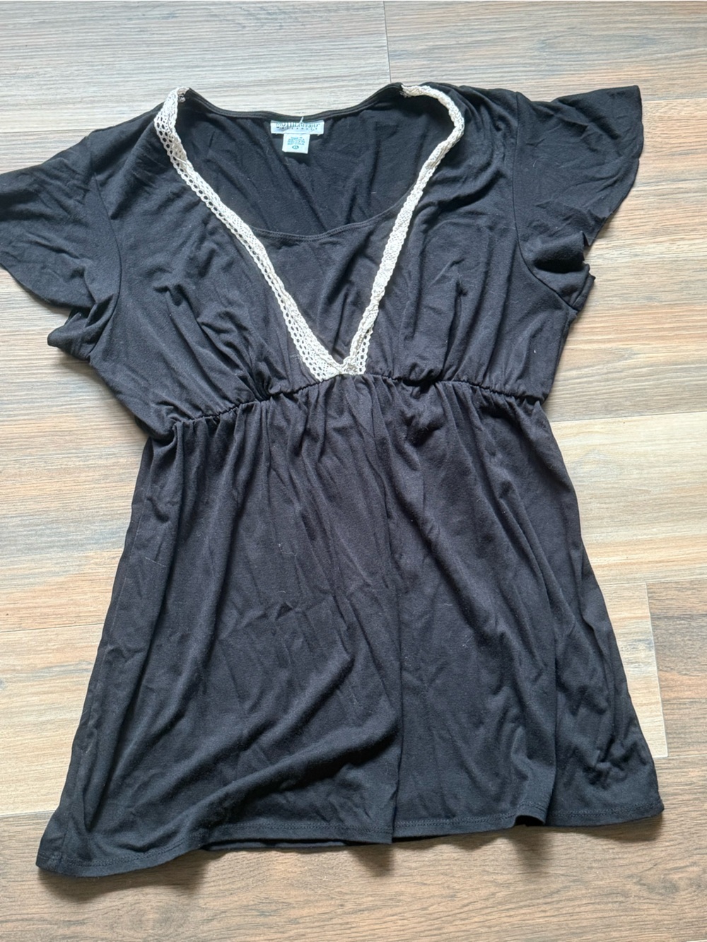 Motherhood Maternity Black top with Cream Lace Trim